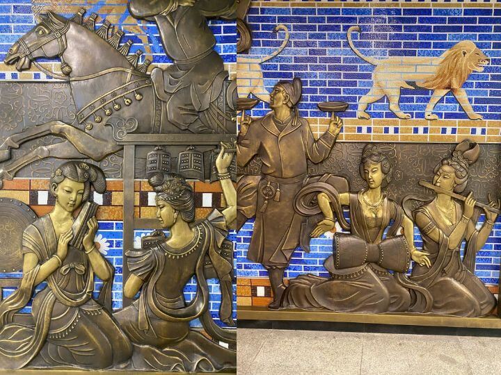 地鐵站銅浮雕《絲路百戲》場景細(xì)節(jié)圖片
